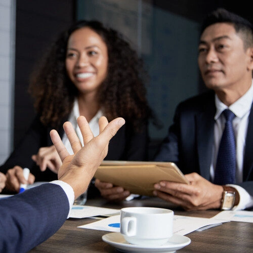 communicating businesspeople meeting